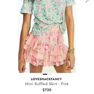 LoveShackFancy floral pink tiered skirt size medium